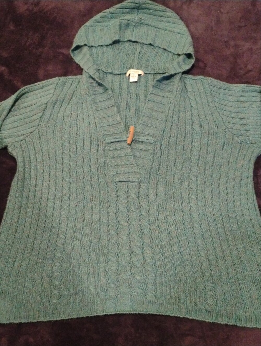Dressbarn Woman Teal Marled Hooded Knit Pullover - 2X